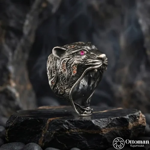 Aslan Figürlü Gümüş Erkek Yüzük