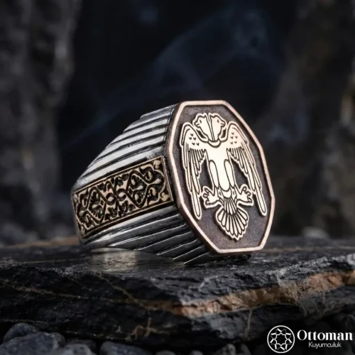 Çift Başlı Kartal Gümüş Erkek Yüzük