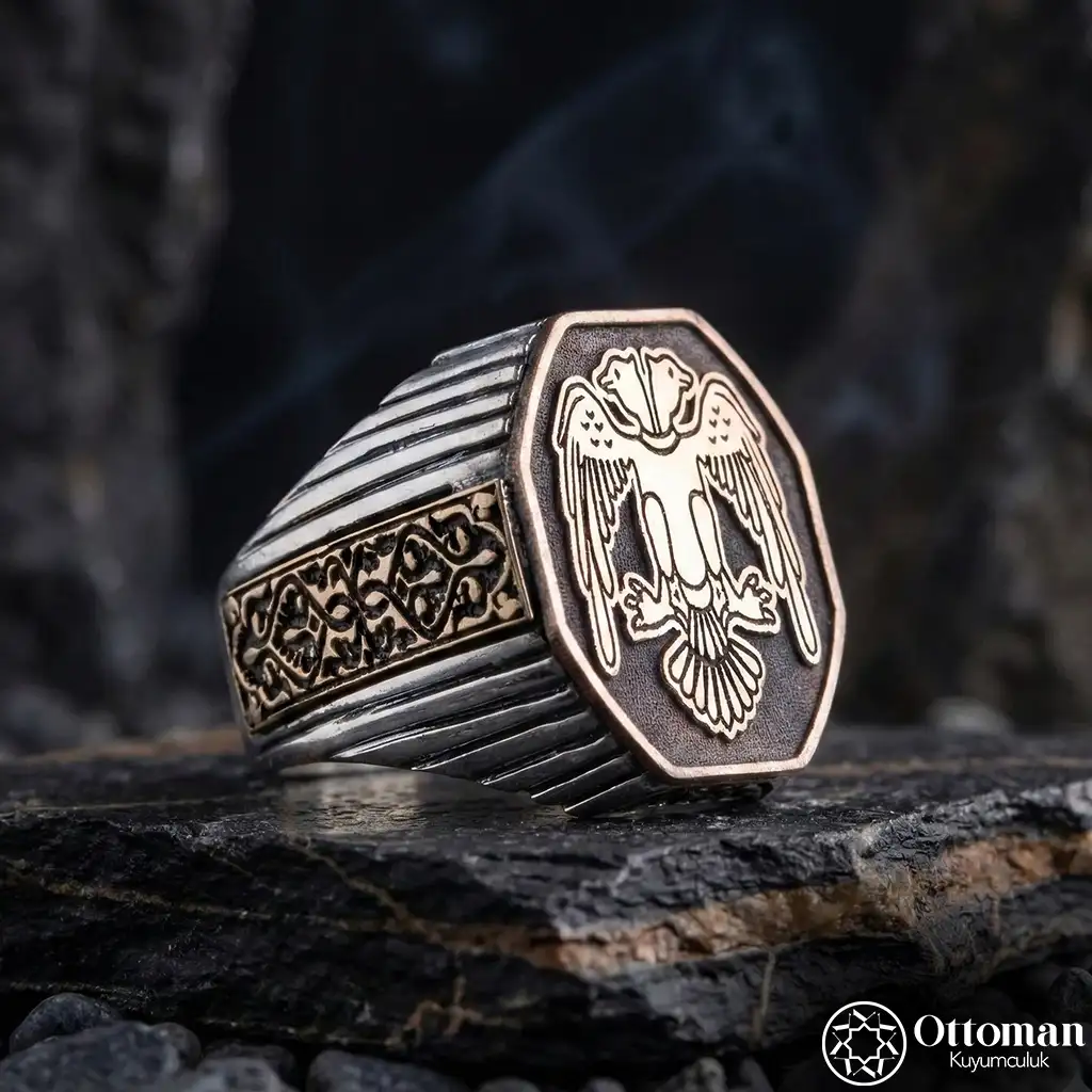 Double-Headed Eagle Silver Men's Ring