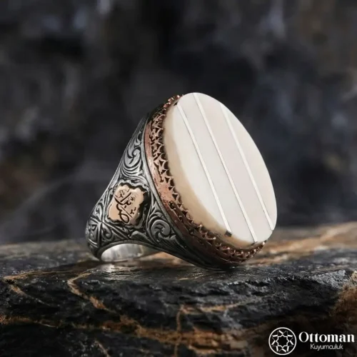 Orijinal Fil Dişi Gümüş Çakım Erkek Yüzük