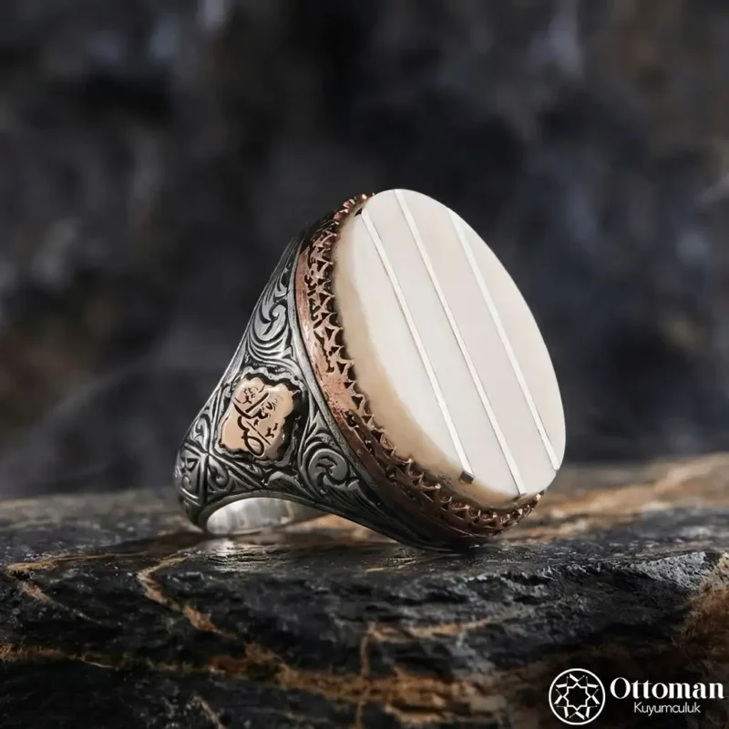 Orijinal Fil Dişi Gümüş Çakım Erkek Yüzük