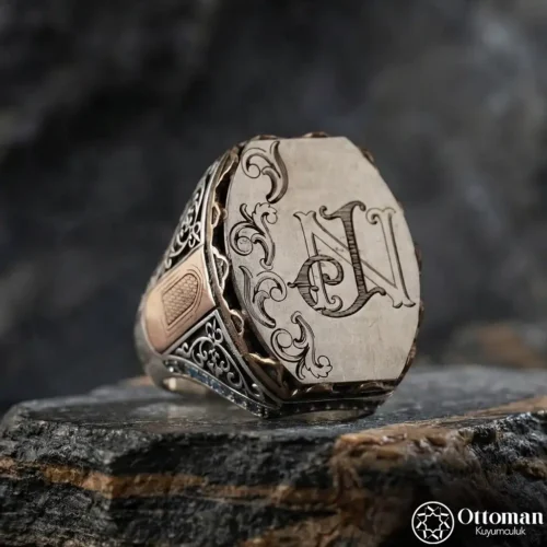 Harf Tasarımlı Gümüş Erkek Yüzük