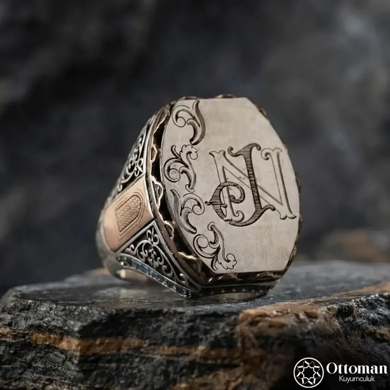 Harf Tasarımlı Gümüş Erkek Yüzük