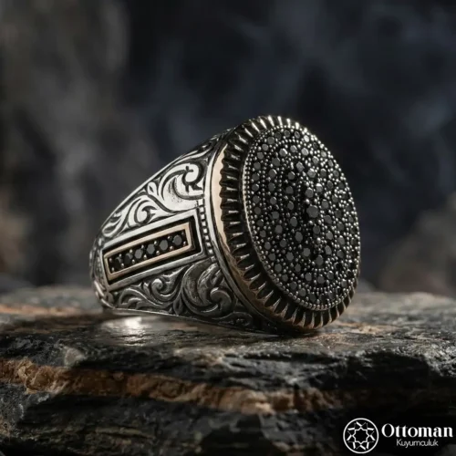 Özel Tasarım Mikro Taşlı Gümüş Erkek Yüzük