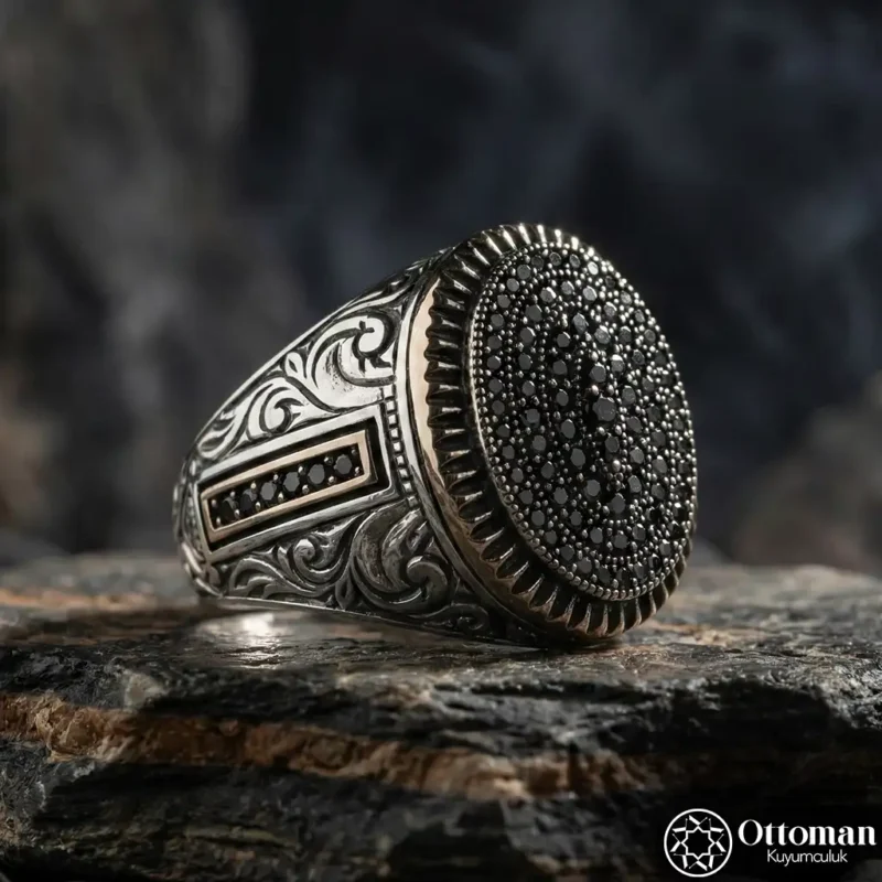 Özel Tasarım Mikro Taşlı Gümüş Erkek Yüzük
