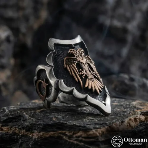 Çift Başlı Kartal Gümüş Zihgir Erkek Yüzük