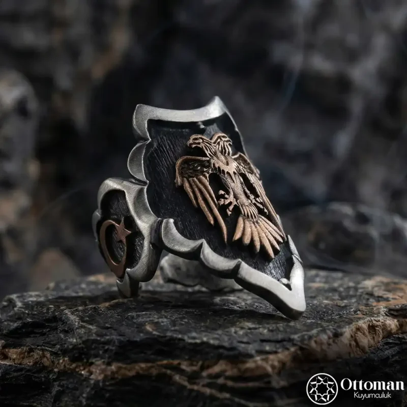 Çift Başlı Kartal Gümüş Zihgir Erkek Yüzük