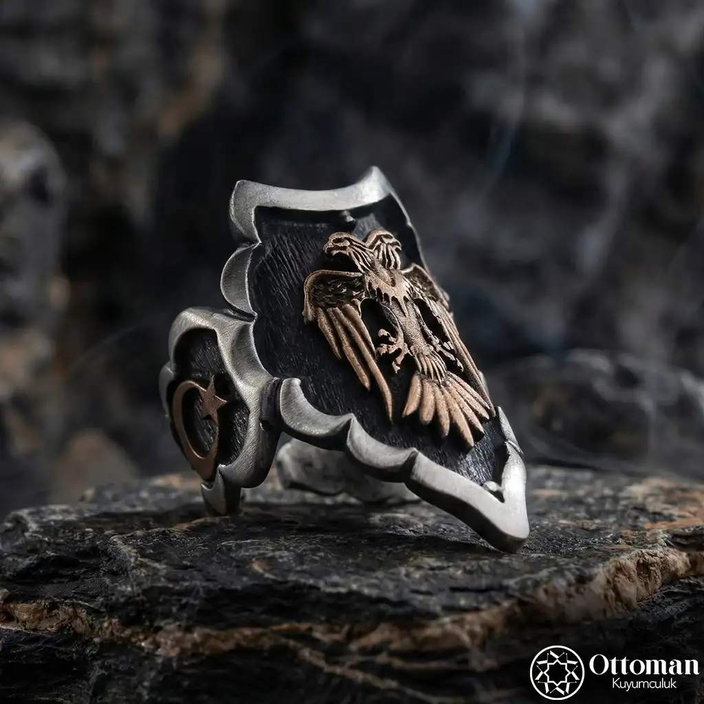 Double-Headed Eagle Silver Archer Ring Men's Ring