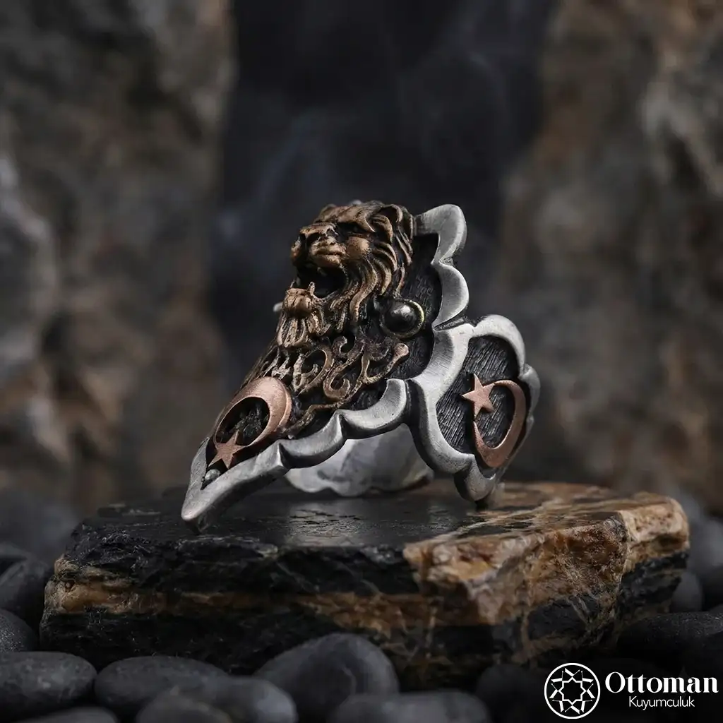 Lion Figured Silver Archer Ring Men's Ring