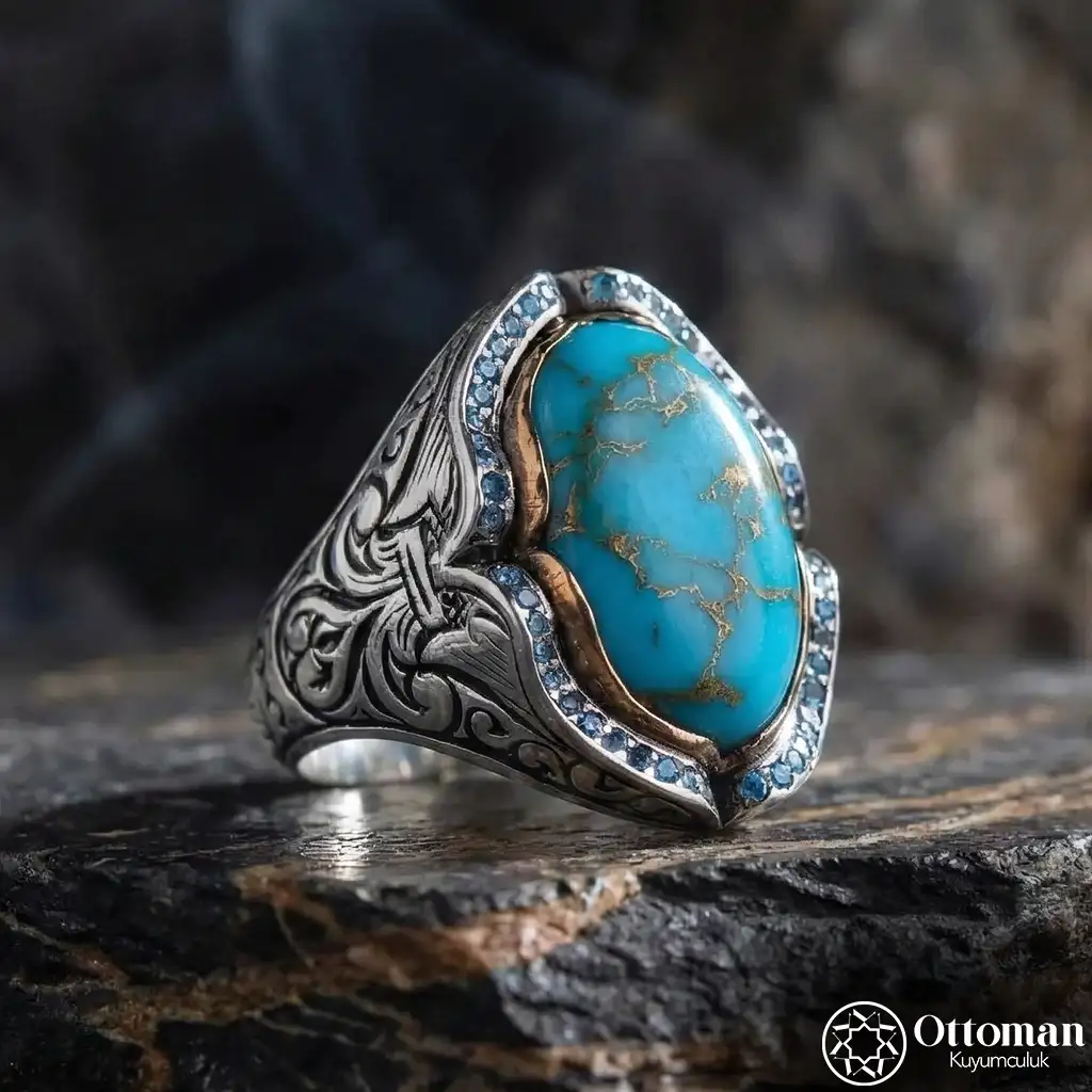 Special Design Turquoise Stone-set Silver Men's Ring