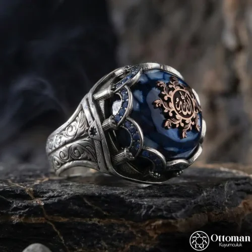 Özel Tasarım Galalit Taşlı Gümüş Erkek Yüzük