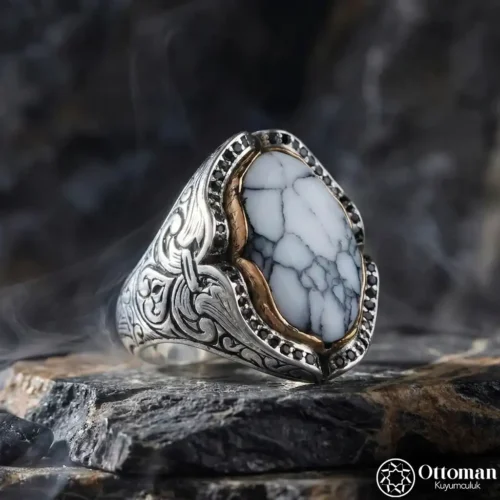 El İşi Firuze Taşlı Gümüş Erkek Yüzük