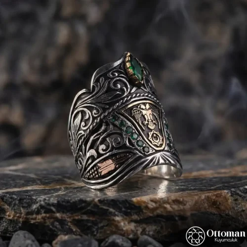 Çift Başlı Kartal Zihgir Gümüş Erkek Yüzük
