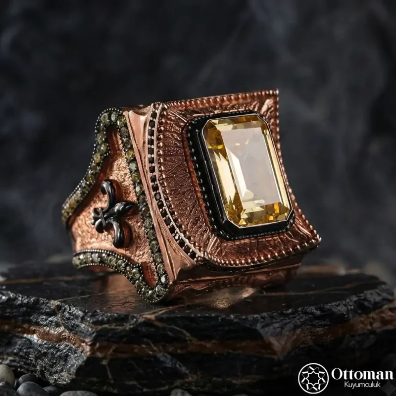 Rose Kaplama Şah Model Gümüş Erkek Yüzük