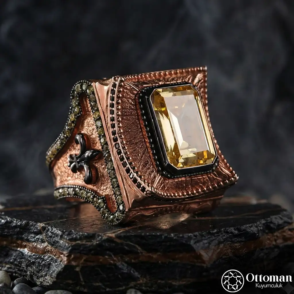 Rose Plated Şah Silver Men's Ring