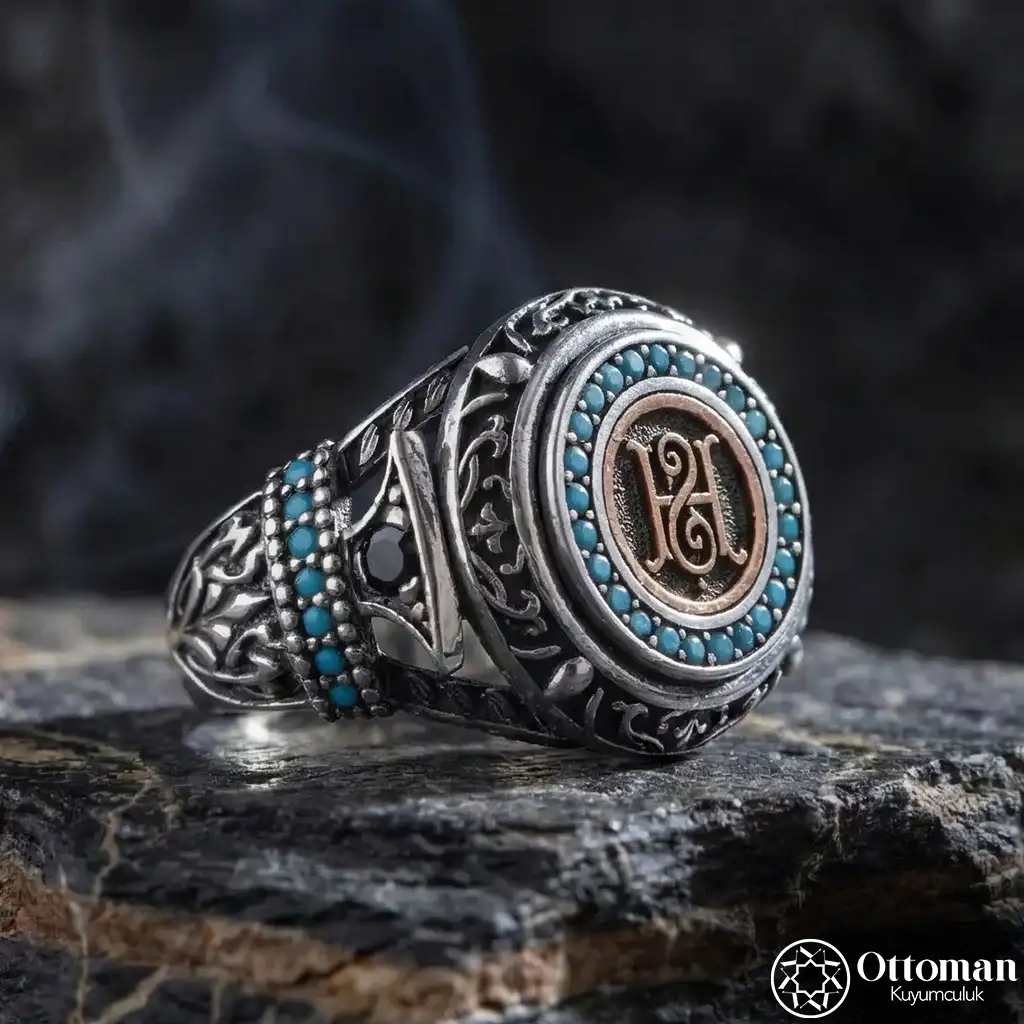 Personalized Baş Initial Silver Men's Ring