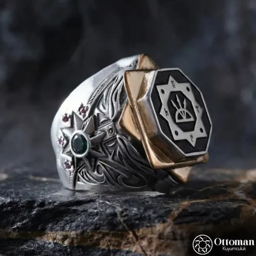 Oğuz Kağan Mührü Kuruluş Osman Özel Tasarım Gümüş Erkek Yüzük
