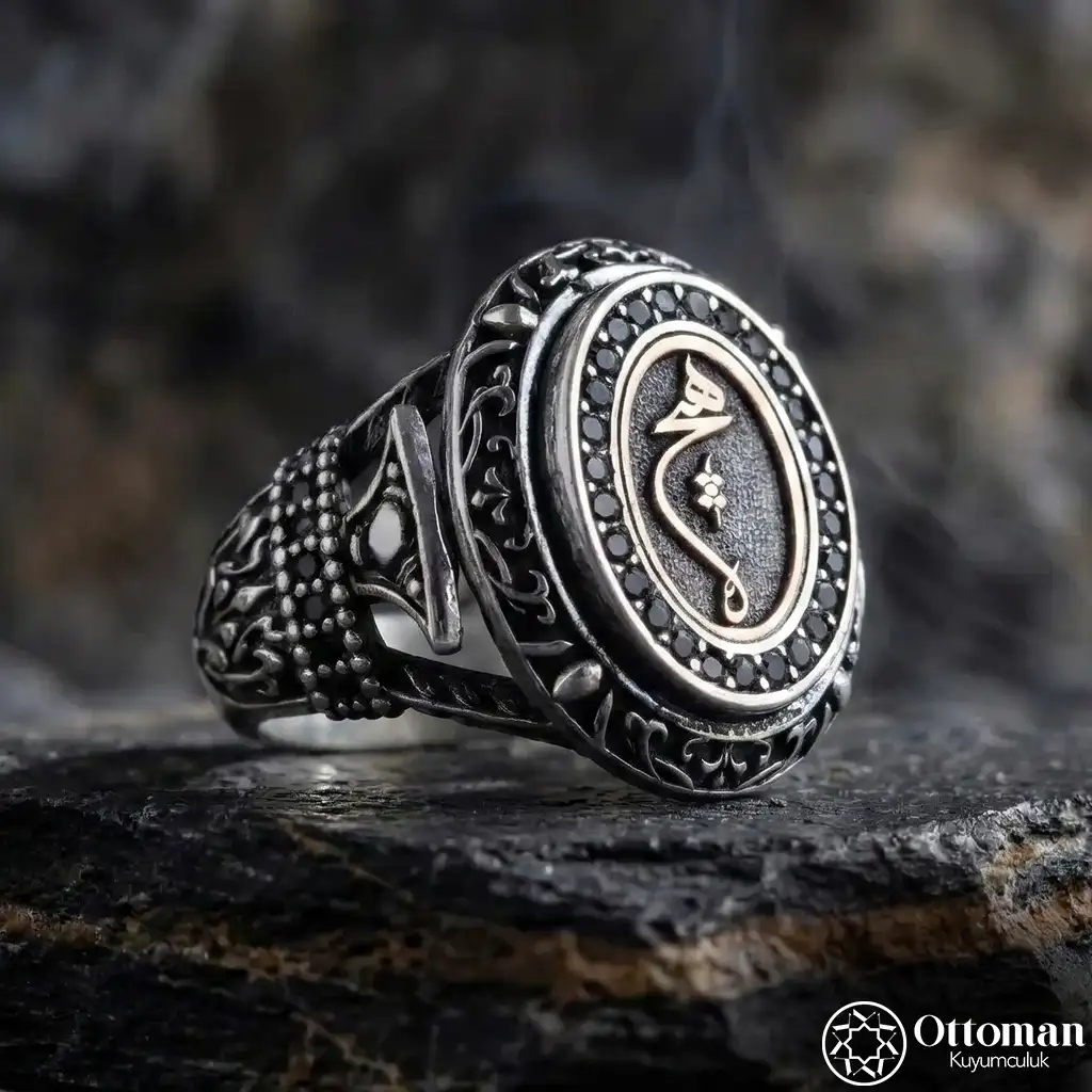 Engraved Special Design Silver Men's Ring