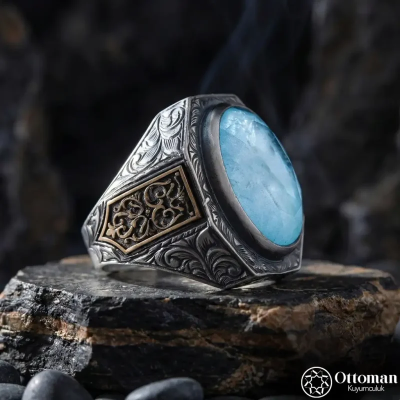 Paraiba Taşlı Gümüş Erkek Yüzük