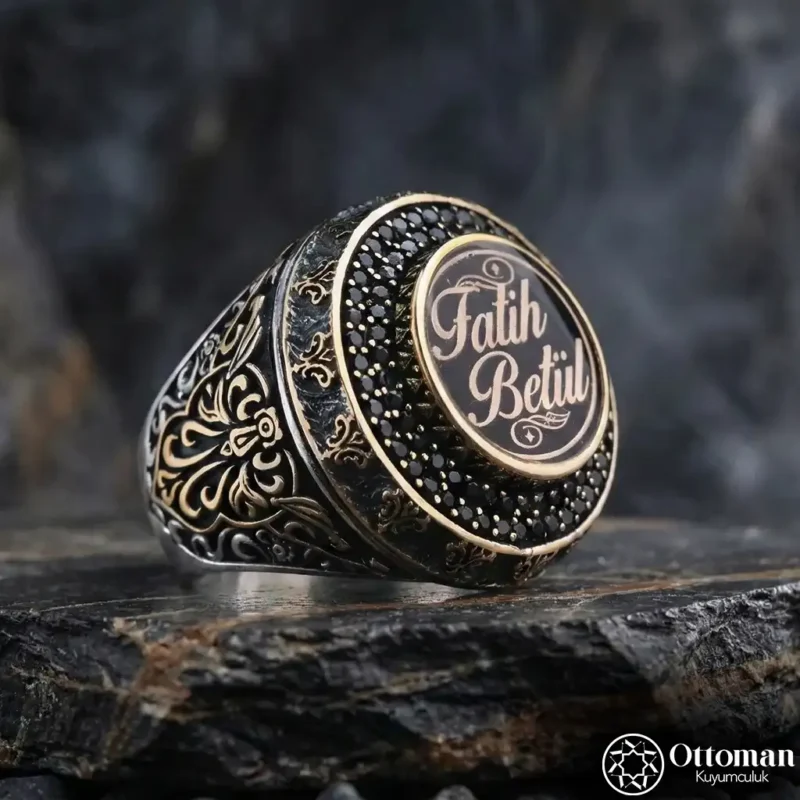 Kişiye Özel İsimli Gümüş Erkek Yüzük