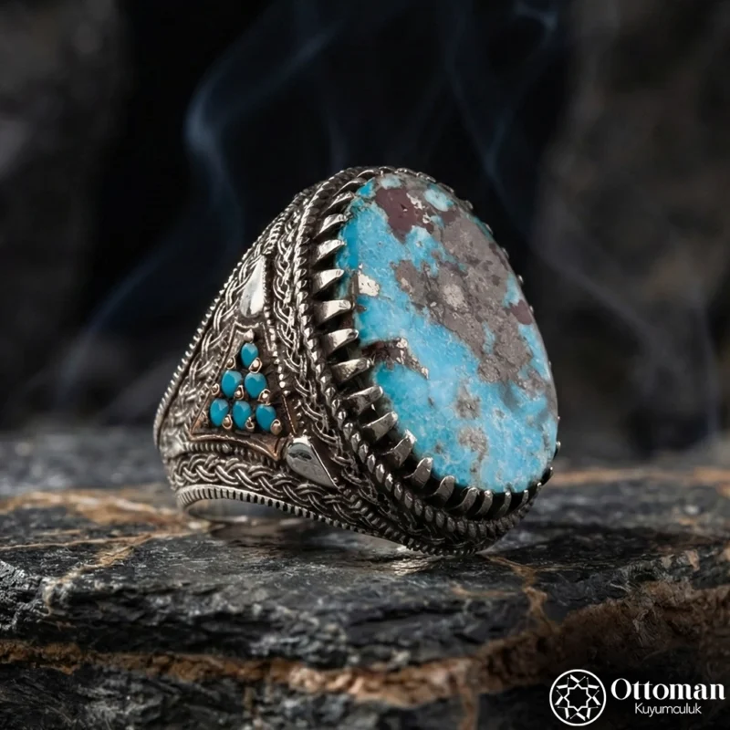 Firuze Doğal Taş Gümüş Erkek Yüzük