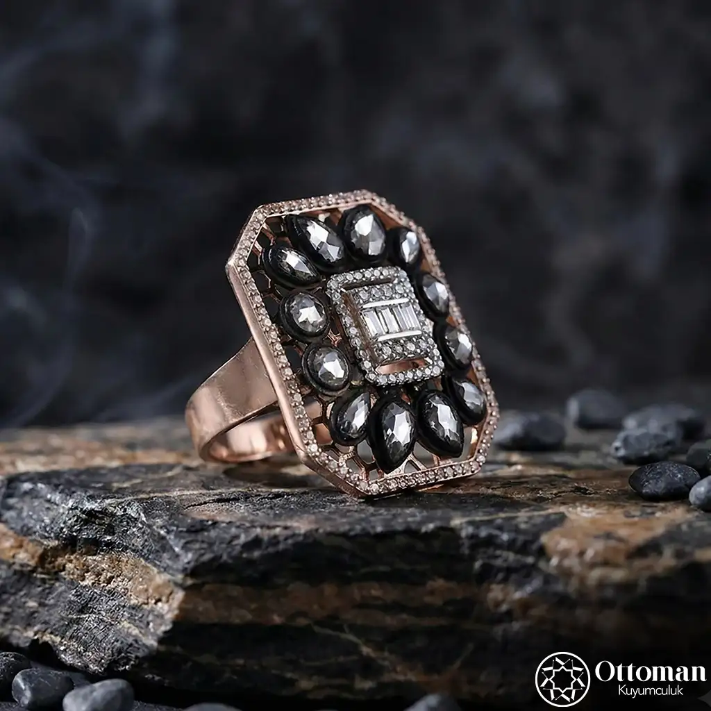 Square Baguette Stone-set Silver Women's Ring