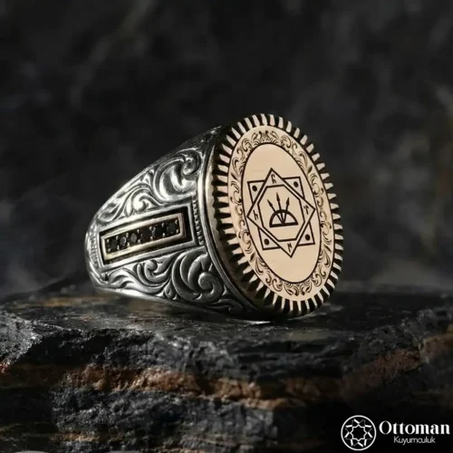 Oğuz Kağan Oval Gravürlü Gümüş Erkek Yüzük