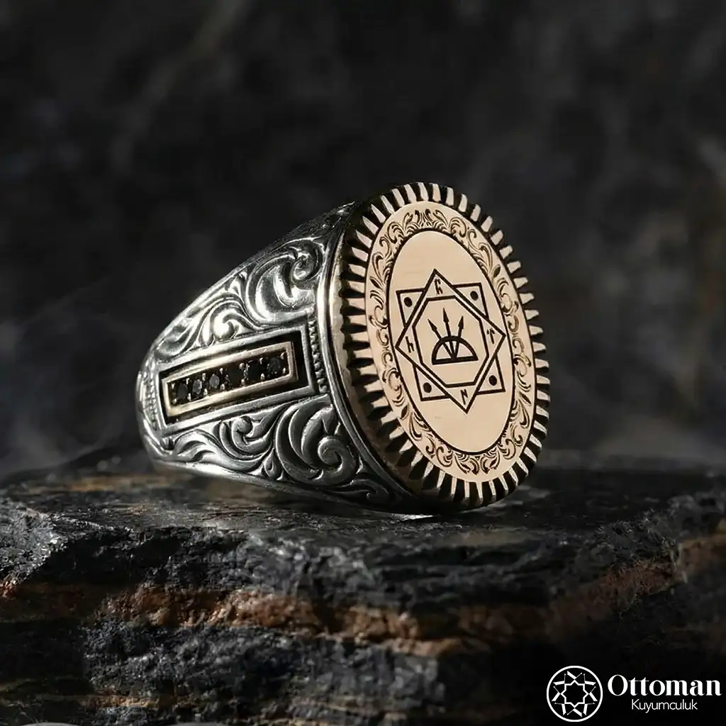 Oğuz Kağan Oval Engraved Silver Men's Ring