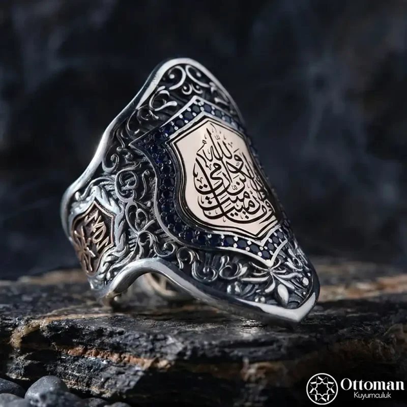 Zihgir Enfal Yazılı Gümüş Erkek Yüzük