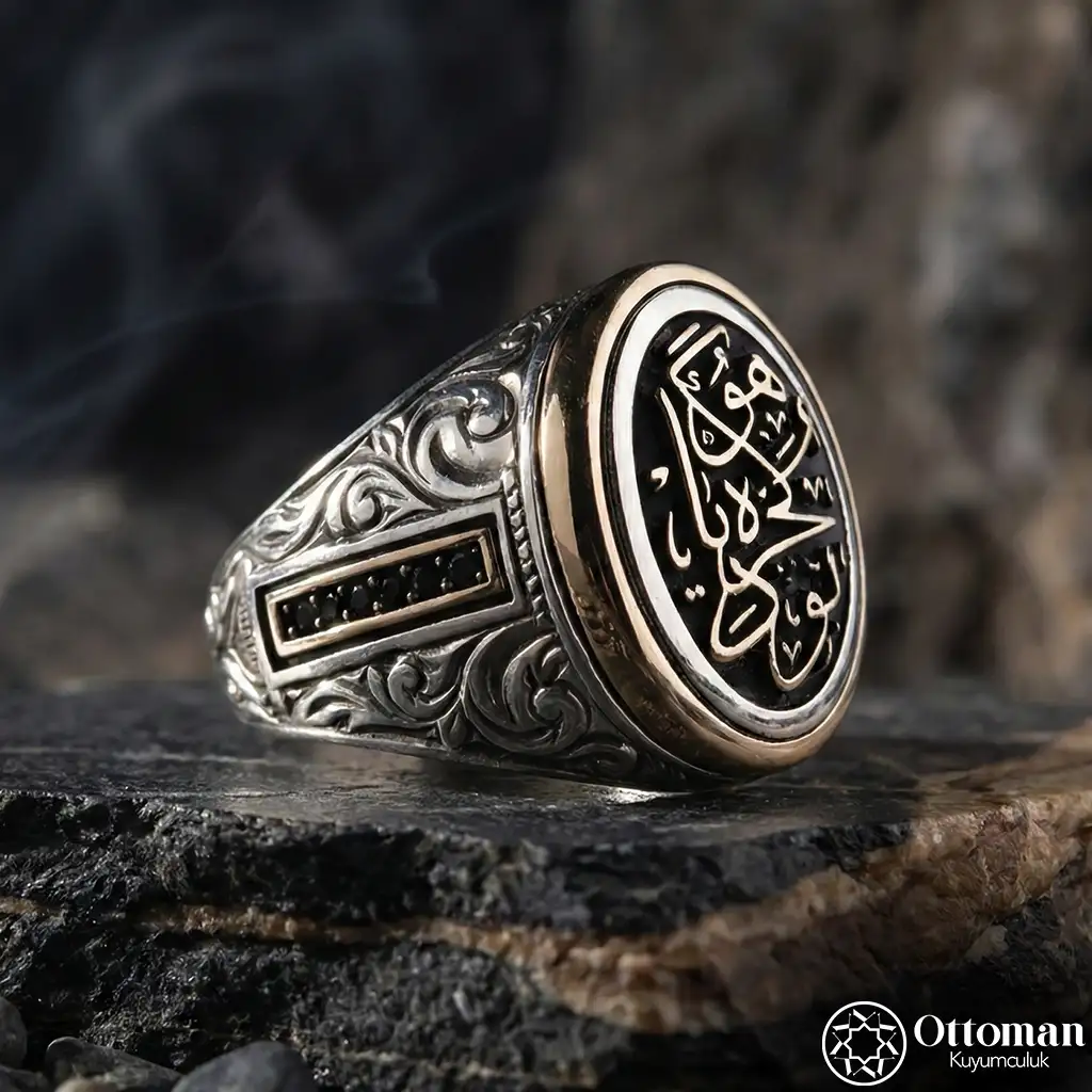 Buda Geçer Yahu Oval Engraved Silver Men's Ring