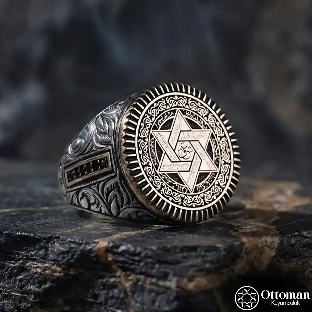 Mührü Love Round Engraved Silver Men's Ring