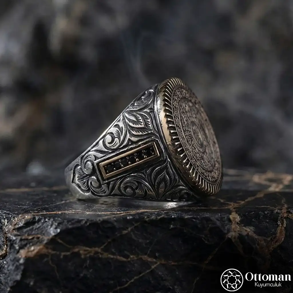 İnşirah Round Engraved Silver Men's Ring