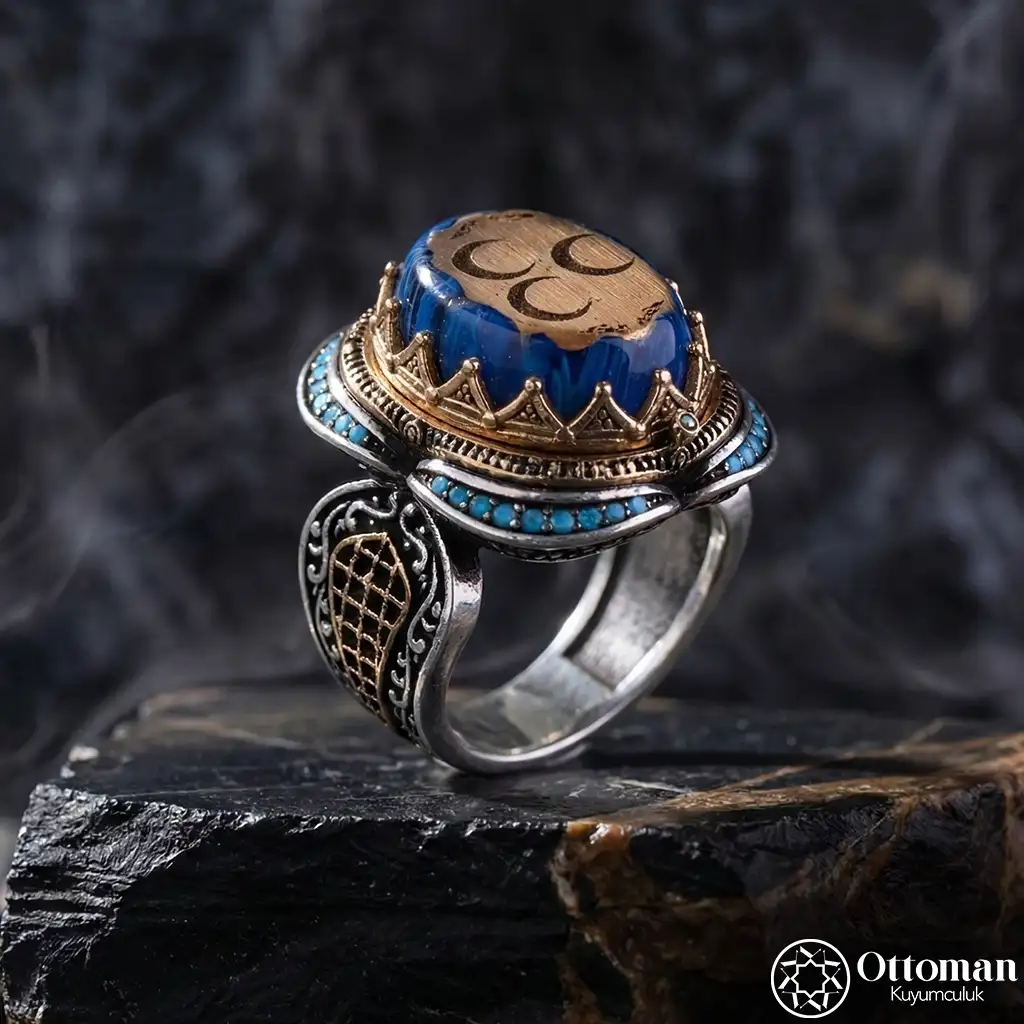 Füsunkar Three Hilal Silver Men's Ring