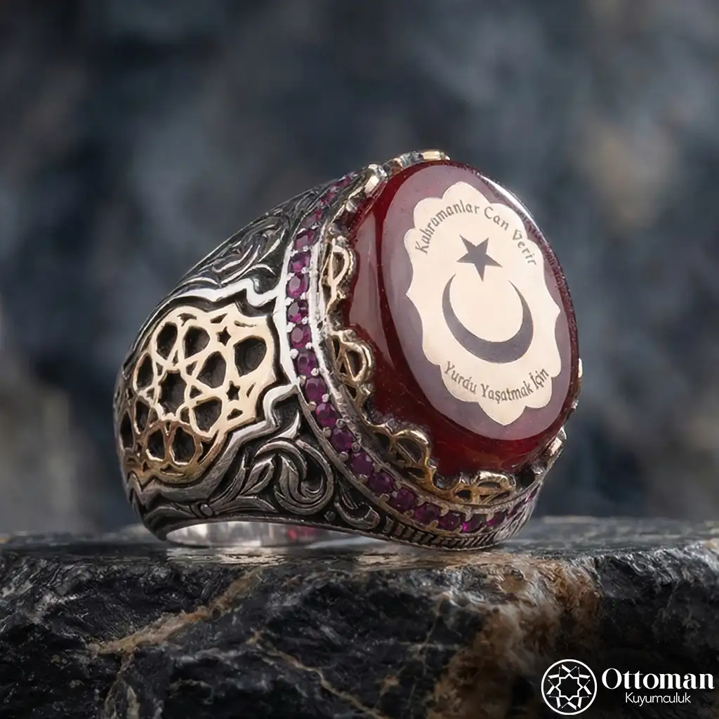 Star and Crescent Silver Men's Ring