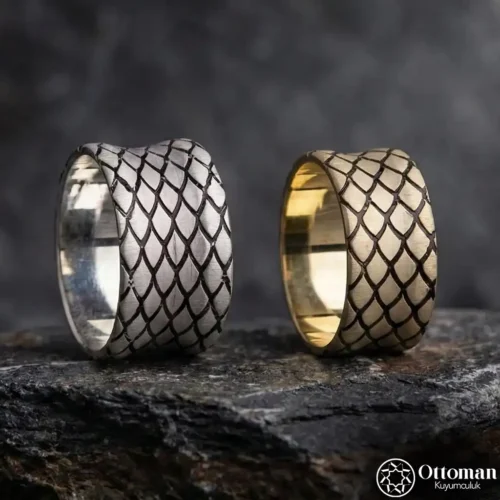 Yılan Desenli Gümüş Alyans Set