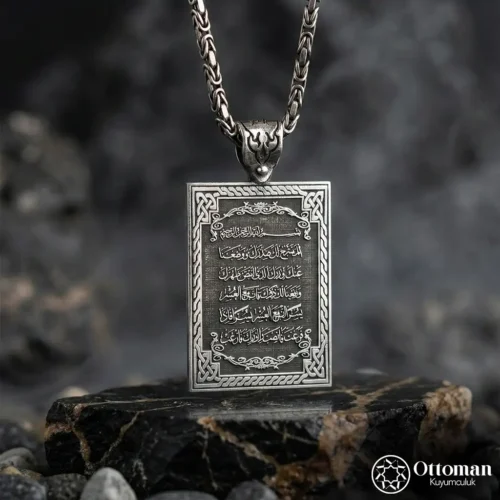 Çift Başlı Kartal Dikdörtgen Gümüş Madalyon Kolye