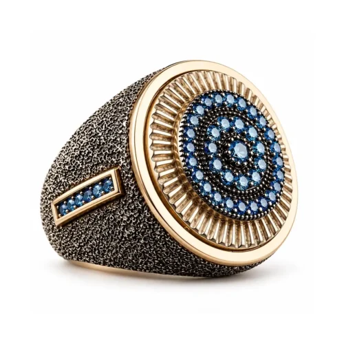 Dokulu Blue Topaz Taşlı Gümüş Erkek Yüzük