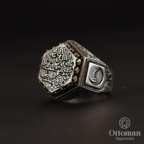 Altıgen Gravürlü Gümüş Erkek Yüzük