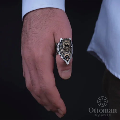 Aslan Figürlü Gümüş Zihgir Erkek Yüzük