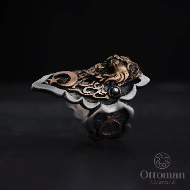 Aslan Figürlü Gümüş Zihgir Erkek Yüzük