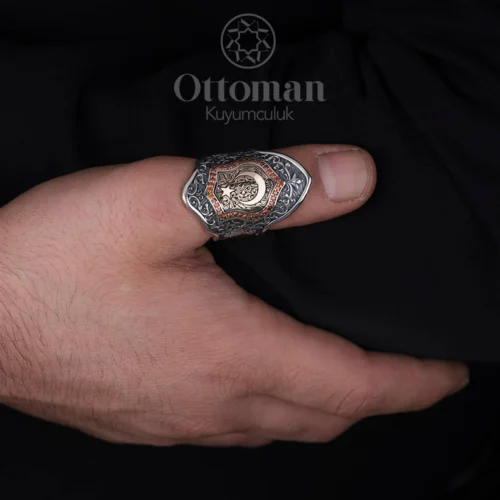 Ay Yıldız Zihgir Model Gümüş Erkek Yüzük