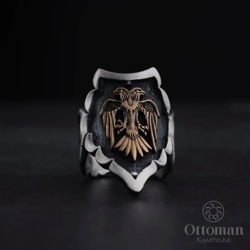 Çift Başlı Kartal Gümüş Zihgir Erkek Yüzük