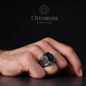 Özel Tasarım Paraiba Taşlı Gümüş Erkek Yüzük