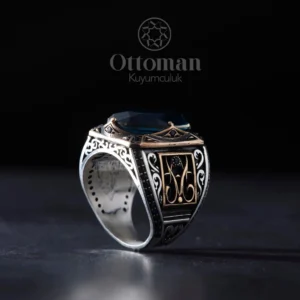 Özel Tasarım Paraiba Taşlı Gümüş Erkek Yüzük