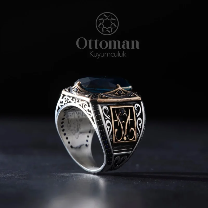 Özel Tasarım Paraiba Taşlı Gümüş Erkek Yüzük