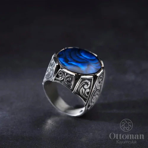 Deniz Sedefi Taşlı Gümüş Erkek Yüzük