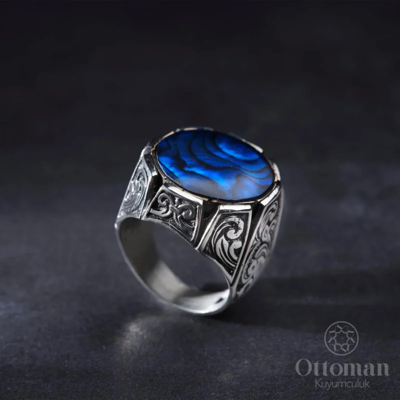 Deniz Sedefi Taşlı Gümüş Erkek Yüzük