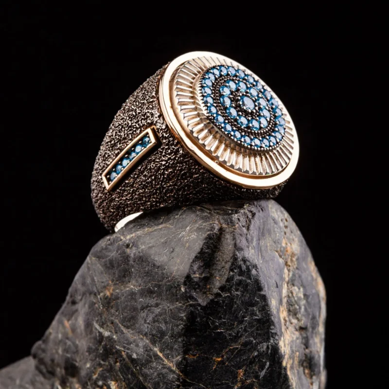 dokulu-blue-topaz-5c8d-1 Dokulu Blue Topaz Taşlı Gümüş Erkek Yüzük