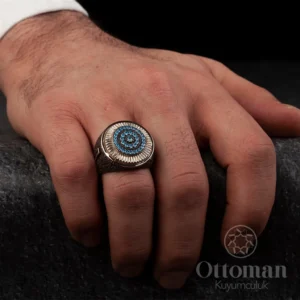 dokulu-blue-topaz-87dbf4 Dokulu Blue Topaz Taşlı Gümüş Erkek Yüzük