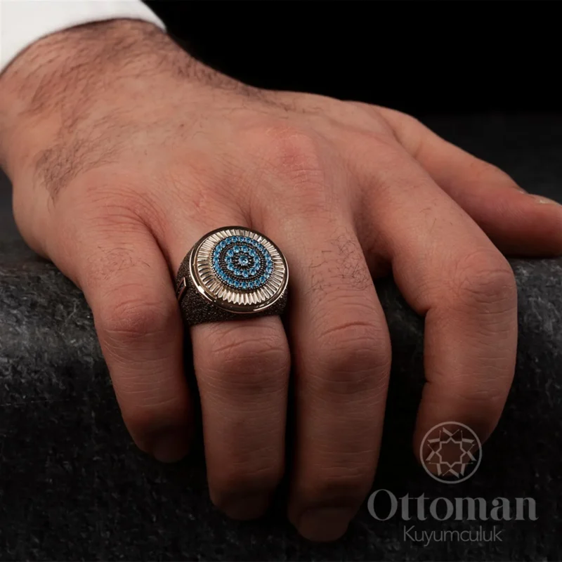 dokulu-blue-topaz-87dbf4 Dokulu Blue Topaz Taşlı Gümüş Erkek Yüzük